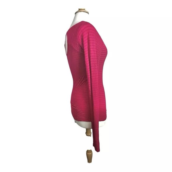 Free People Stretch Top M Long Waffle Knit Pink Keyhole Back - Picture 3 of 8